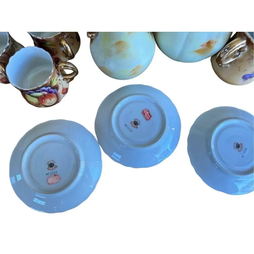 Lefton China Tea Set Heritage Brown Fruit Hand Painted Tea Party Decor Bridgerto